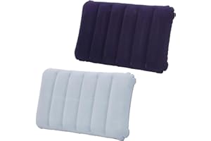 Grosion 2 PCS Inflatable Camping Pillow,Ultralight Compact Blow Up Pillow,Soft Flocked Blow Up Pillow,Waterproof Portable for Beach Travel Sunbathing Camping Sleeping Outdoor (Purple, Grey)