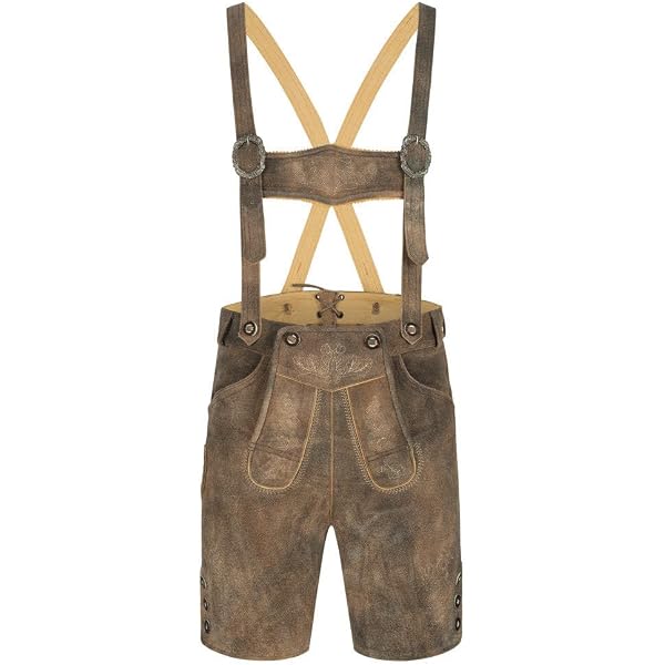 Produktbild von Lederhose Mit Hosenträger Nübler Lederhose Kurz Bertl Braun - Kalbsleder Mit Plattstickerei Hosenträger Lederhose
