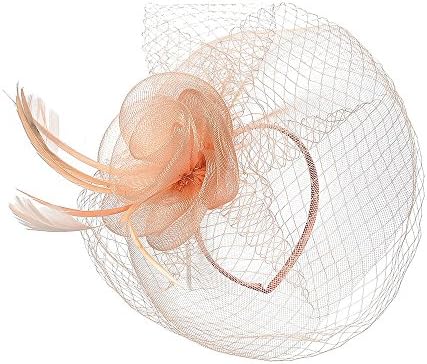 Fascinator - Large Peach Feather & Mesh with Headband - Wedding Hair Accessory Hat Races
