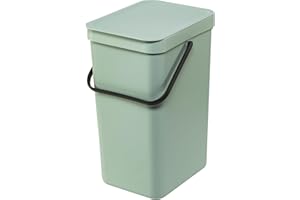 Brabantia Sort & Go Waste Bin 16L (Jade Green), Space-Efficient Plastic Recycle Container with Handle, Removable and Stay-Open Lid, Easy to Clean Kitchen Bin without Nooks and Rims