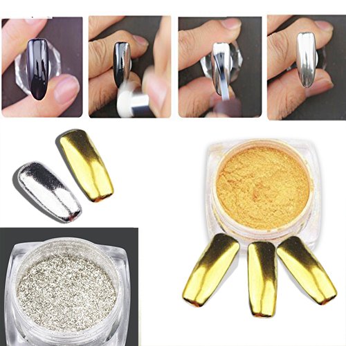 Sindy New 2 Box Mirror Powder Gold Silver Pigment Nail Art Glitter Nail Art Chrome(Silver+Gold)
