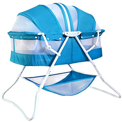 Preisvergleich Produktbild Beistellbett Reisebett Komfort Reisebett Little World flach klappbar Sichtfenster Aufbewahrungsnetz Babybett inklusive Matratze und 3-Positionshaube dreifach einstellbar Insektenschutz Türkis