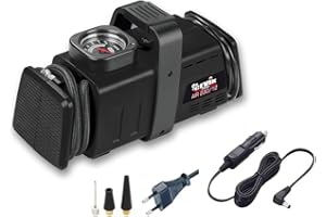 CEVIK PRO - CA-AIR230/12 - Compresor Aire Portátil Dual - 230V/12V - 13 l/min - Máx 8 Bar - Compacto y Sin Mantenimiento - Ideal para Coche y Hogar - Inflado Rápido y Preciso