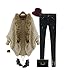 Arrowhunt Women's Batwing Sleeve Cardigan Cloak Fur Collar Sweater Cape