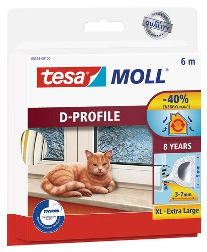 Preisvergleich Produktbild tesa moll D-Profil Gummi Fenster und Türdichtung 6m (2x, Weiß)