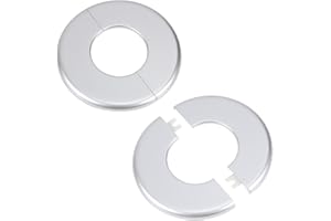 GOSKNOR 2pz Flangia Divisa a Parete, Piastra di Scudetto Rotonda in ABS Autoadesiva Piastre di Copertura Idrauliche per Diametro 51mm Accessori Decorativi per Rubinetti per Tubi (Argento)