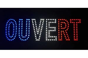 ADE LIGHT Enseigne lumineuse à LED OUVERT double ligne Bleu/Blanc/Rouge 48x24x2.5cm
