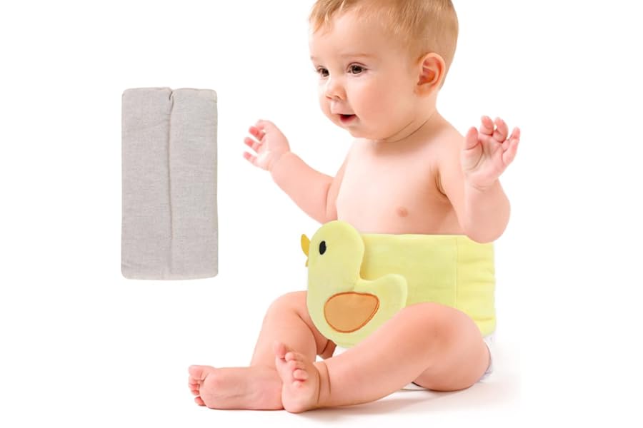Hilph Baby Colic Relief & Gas Relief Belt - Reusable Heated Tummy Wrap for Newborns & Infants 0-3 Years - Natural Flaxseed Warming Pad for Upset Stomach, Reflux & Soothe Discomfort - Yellow Duck