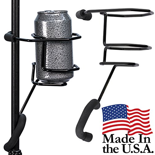 Mic Stand Drink Holder – Microphone & Cymbal Pole Stagehand Music Mount for Soft Beverages Soda Can Coffee or Tea Cup and Water Bottle – Black Heavy Duty Studio Quality Made in USA - String Swing SH01