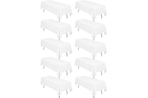 LYAFS 10 Pack Rectangle Tablecloth,60 x 102 inch White Tablecloth Polyester Table Cloth for 6 Ft Rectangle Tables,Stain and Wrinkle Resistant Washable Fabric Table Covers for Wedding,Restaurant,Party