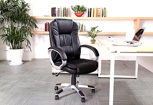 Yamasoro Fauteuil Chaise de bureau Hauteur Réglable Ergonomque Simili Cuir Noir Rembourrage