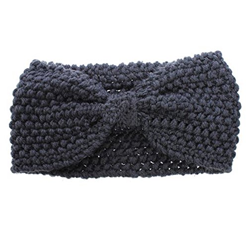 Crochet Flower Bow Knitted Headwrap Headband Hair Band (Dark Grey)