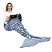 Produktbild Wearable Meerjungfrau Schwanz Decke, Alle Jahreszeiten Warm Gestrickte Bettdecke Sofa Steppdecke Wohnzimmer Schlafsack für Kinder und Erwachsene, Fischschuppen Muster, 195 x 90 cm, Eisblau