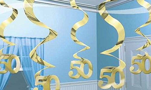 Goldene Girlande Goldene Rotorspiralen mit Zahl 50 hängende Girlande für Goldhochzeit Dekoration für Goldene Hochzeit Geburtstag Jubiläum Party oder andere Anlässe - 2