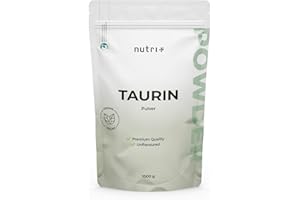 NUTRI + nutri+ Poudre de Taurine 1 kg - hautement dosée - végétale par fermentation - pure Taurine Powder 1000 g - Vegan - Neutre - naturellement sans additif - Qualité Premium