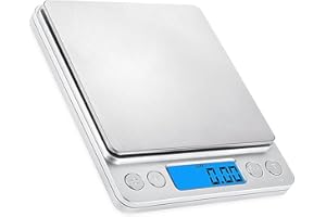 Feicuan Digital Kitchen Scales 0.1g/0.01oz Max 3kg/6.6lb - Food Scale with Backlit LCD Display Large Number Stainless Steel Electronic Scales Multifunctional Weighing for Cooking, Baking, Home