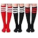 Produktbild Aisprts Kniestrümpfe Damen Mädchen Fussball Sport Socken Streifen Cosplay College Socken Kompression sstrümpfe 3 Paar (Farben)