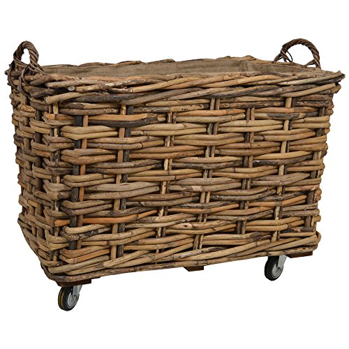 WovenhillBamboo Rattan Extra Large Log Basket With Wheels & Hoop Handles | W85 x D55 x H78cm