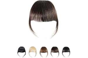 DSOAR Pince à Cheveux à Franges En Frange de Vraies Franges de Cheveux Humains Extensions de Cheveux Franges Plates avec Branches, Couleur Marron Foncé