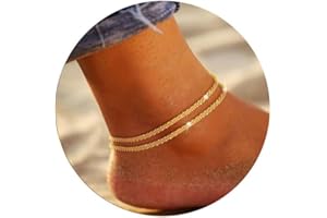 CharmBurst Tobillera de Oro de 14K, Cadena Cubana de Eslabones Impermeable, Juego de Tobilleras en Capas, Joyería de Tobillo de Oro con Cadena de Eslabones para Mujer