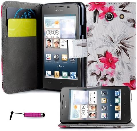 Magic Global Gadgets® Cream &amp; Pink Flowers Printed Pu Leather Book Wallet Magnetic Flip Case For Huawei Ascend G510 / U8951 Premium Stylish Pouch Cover Holster + Built In Card Slots / Cash Compartment + Built In Media Stand With Screen Protector Guard &amp; Mini Capacitive Stylus Pen