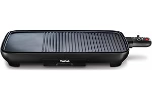 Tefal Tischgrill Malaga, Elektrogrill, regelbarer Thermostat, antihaftbeschichtete Grillplatte, 2/3 Grill, 1/3 Teppanyaki, abnehmbares Kabel, Platte und Abtropfschale spülmaschinenfest, 2000W, TG3918