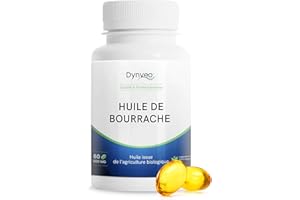 DYNVEO Huile de bourrache bio pure – huile de bourrache certifiée sans carraghénane et sans gélatine – 20% Acide gamma linolénique – 60 capsules (1mois)