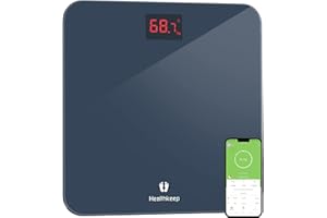 HEALTHKEEP Balance Pese Personne, Balance Pèse Personne Connectée, Pèse Personne Electronique avec IMC, Marche/Arrêt Auto, Grand Écran LED, Haute Précision, App pour iOS et Android