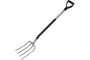 Fiskars Fourche à bêcher pour sol dur et caillouteux, 4 dents, Longueur: 122 cm, Acier au bore, Gris/Noir, Ergonomic, 1001413