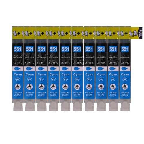 10 Druckerpatronen für Canon mit Chip, ersetzt CLI-551C cyan