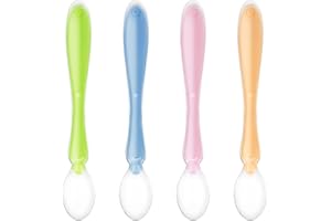 Clundoo 4pcs Bébé en Silicone, Cuilleres Silicones Douce, Sans BPA Bout arrondi, pour Bébés plus de 1 Mois, Convient pour l'alimentation et le Sevrage de Bébé (B)