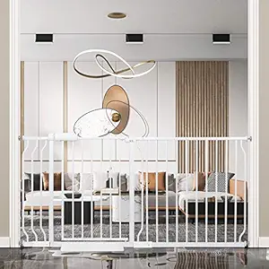 COSEND Extra Wide Baby Gate Tension Indoor Safety Gates White Metal Large Pressure Mounted Pet Gate Walk Through Long Safety Dog Gate for The House Doorways Stairs (62.2