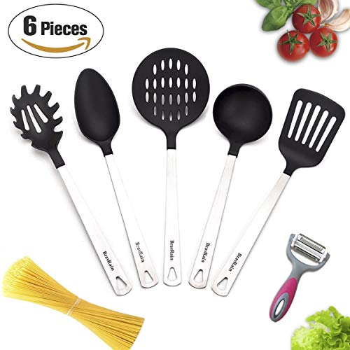 Kchenutensilien Bravrain 6 Stck Kchenutensilien Set Aluminiumguss Kratzfeste Nylon Und Edelstahl Kochen Tools Lffel Schaumlffel Pfannenwender Schpflffel Spaghettiheber Schler
