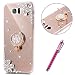 Produktbild Galaxy Note 5 Hülle,Galaxy Note 5 Schutzhülle,Hpory Fashion Luxus Glänzend Glitzer Bling Kristall Blumen Muster Goldener Kreisring Rotierendem Ring Fingerhalterung Ständer Halter Überzug Sparkle Pailletee Bling Strass Diamanten Crystal Clear Transparent TPU Silikon Perfekter Hülle für Mädchen Frauen Silicone TPU Protector Bumper Anti-Staub Anti-Kratzer Telefon Tasche Handytasche Schutzhülle für Samsung Galaxy Note 5-(Gold)