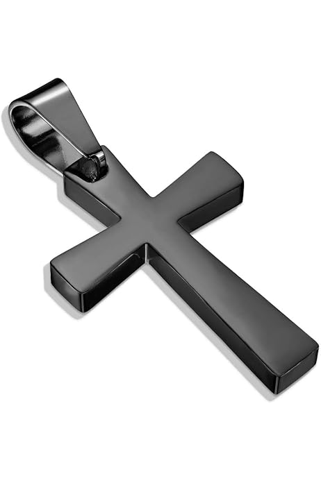 Herren-Halskette Aus Edelstahl & Kohlefaser – Silber/Schwarz, Mit Kreuz-Anhänger