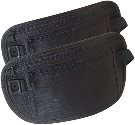 [2 in 1 Pack] SYCOTEK Money Belt Travel Waistpack, Unobstrusive Runners Bag for Taking Along Traveling Documents, Premium Durable and Super Slim, 2 in 1 Pack, Black
