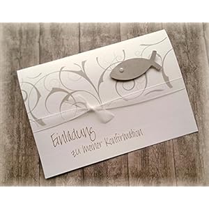 Einladung Einladungskarte Kommunion Konfirmation Firmung Taufe Fisch taupe stein hellbraun