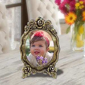 Handicrafts Paradise Antique Floral Motif Oval Shaped Aluminium Metal Photo Frame (13.3 cm x 1.2 cm x 20.4 cm)