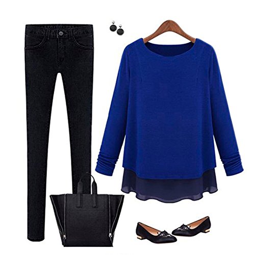 MLG143 Autumn The New Long-sleeved T-shirt Women Loose Shirt (S, BLUE)