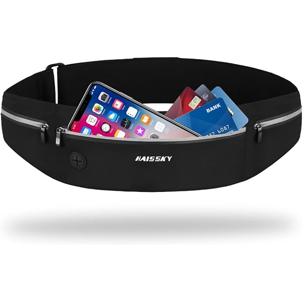 Marsupio Da Corsa Sottile TSUYTNA - Cintura Portaoggetti Per Smartphone, Chiavi E Carte - 3 Tasche, Elastico Regolabile Con Strisce Riflettenti - Impermeabile