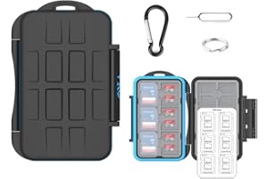 VKO Custodia per schede SD SDHC SDXC SDXC supporto per schede Micro SD supporto per schede di memoria, con moschettone per 12 schede SD e 24 schede micro SD (36 slot)