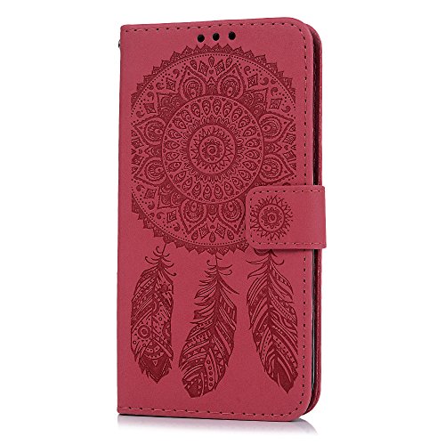 Badalink Case für Samsung Galaxy J5(2017) PU Leder (TPU innere Schicht) Tasche Flipcase Druck Traumfänger Schutzhülle mit Kreditkarteninhaber Kippständer Magnetverschluss Handyhülle Wassermelonen Rot - 3