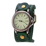 Herren Armbanduhr Unisex Damen Vintage Leder Band große Zifferblatt Uhren Retro Breit Leder Echtleder Armband Analog Quarz Uhr (grün)