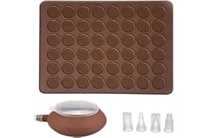 Durantey - Tappetino per macaron, in silicone, con 48 fori, per macaron, stampi antiaderenti, in silicone con penna decorativa e 4 ugelli per macaron, Cupcake, dessert