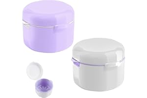 MEISO 2 Piezas Caja de Dentaduras, Caja para Prótesis Dentales, Caja para Dentaduras Postizas con Filtro y Cestillo, Estuche de Limpieza de Retenedor de Ortodoncia, Contenedor por Alineadores Dentales