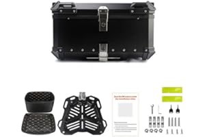 AFFINITYFURN Universal Motorcycle Top Case 55L/80L Aluminium Alloy Waterproof Motorcycle Luggage Top Case with Security Lock & Hardware Kit & Baseplate & Reflective Strips Anti-Theft Motorbike Tail Box