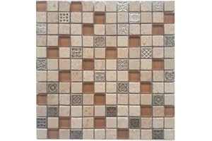 ESTILE MOSAICO Mosaikfliesen Jura Glasmosaik Marmor Matte mit Ornamente 30x30 Mosaik Fliesen Braun M186