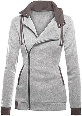 Guangyuanli Women's Oblique Zipper Long Sleeve Solid Color Hoodie Jacket Coat