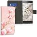 Produktbild kwmobile Hülle für Sony Xperia XA1 - Wallet Case Handy Schutzhülle Kunstleder - Handycover Klapphülle mit Kartenfach und Ständer Magnolien Design Rosa Weiß Altrosa
