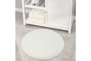 VANZAVANZU Non Slip Bath Mat Round Thickened Bath Rug for Bathroom Absorbent Ultra Soft Bathroom Mat Rug Fluffy Microfiber Bedside Rug Carpet Floor Mat - 71 x 71cm (Cream White)